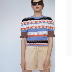 Zara TRF woman floral knit sweater Size M NEW WITH TAG!